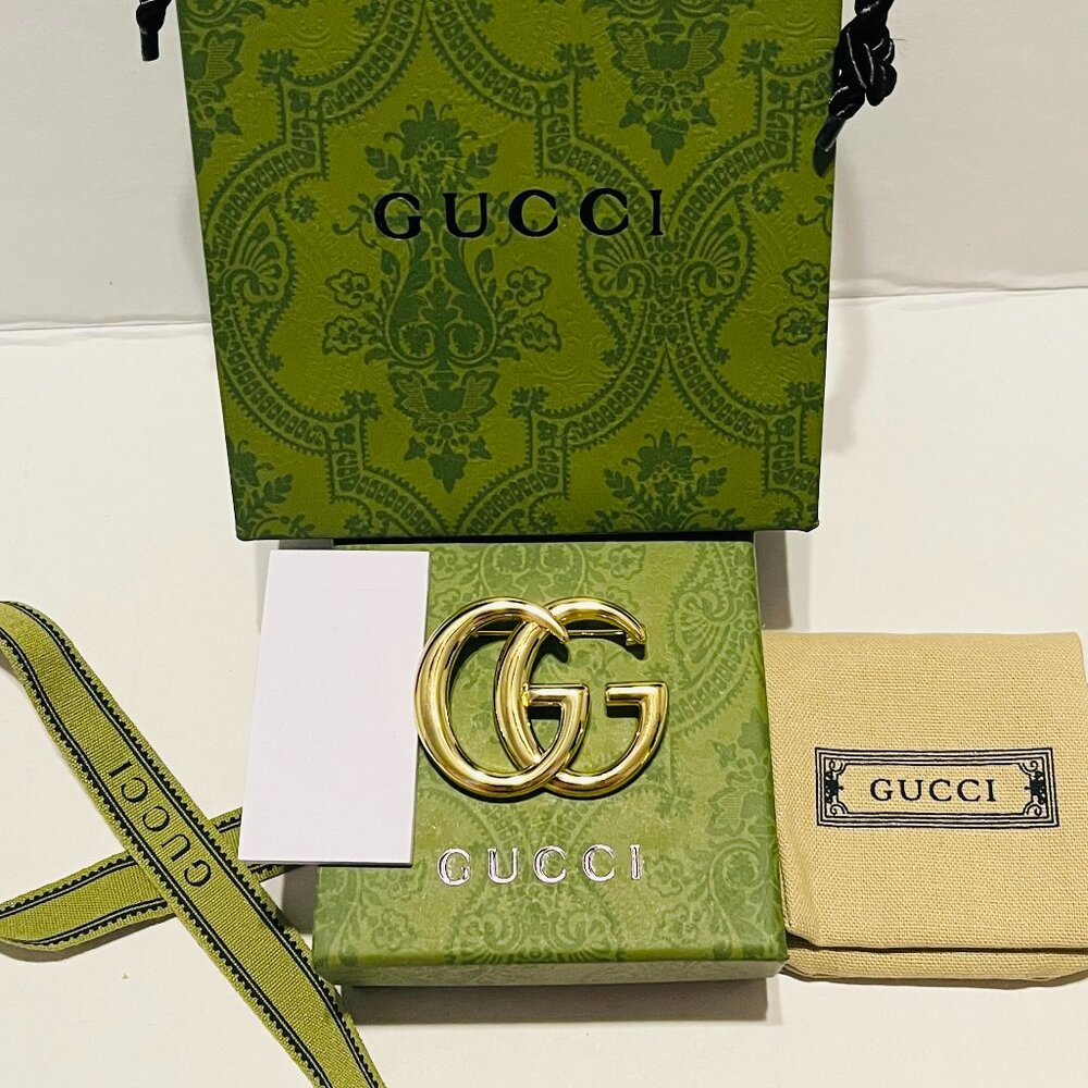 Gucci brooch authentic vintage gold gg pin Italy